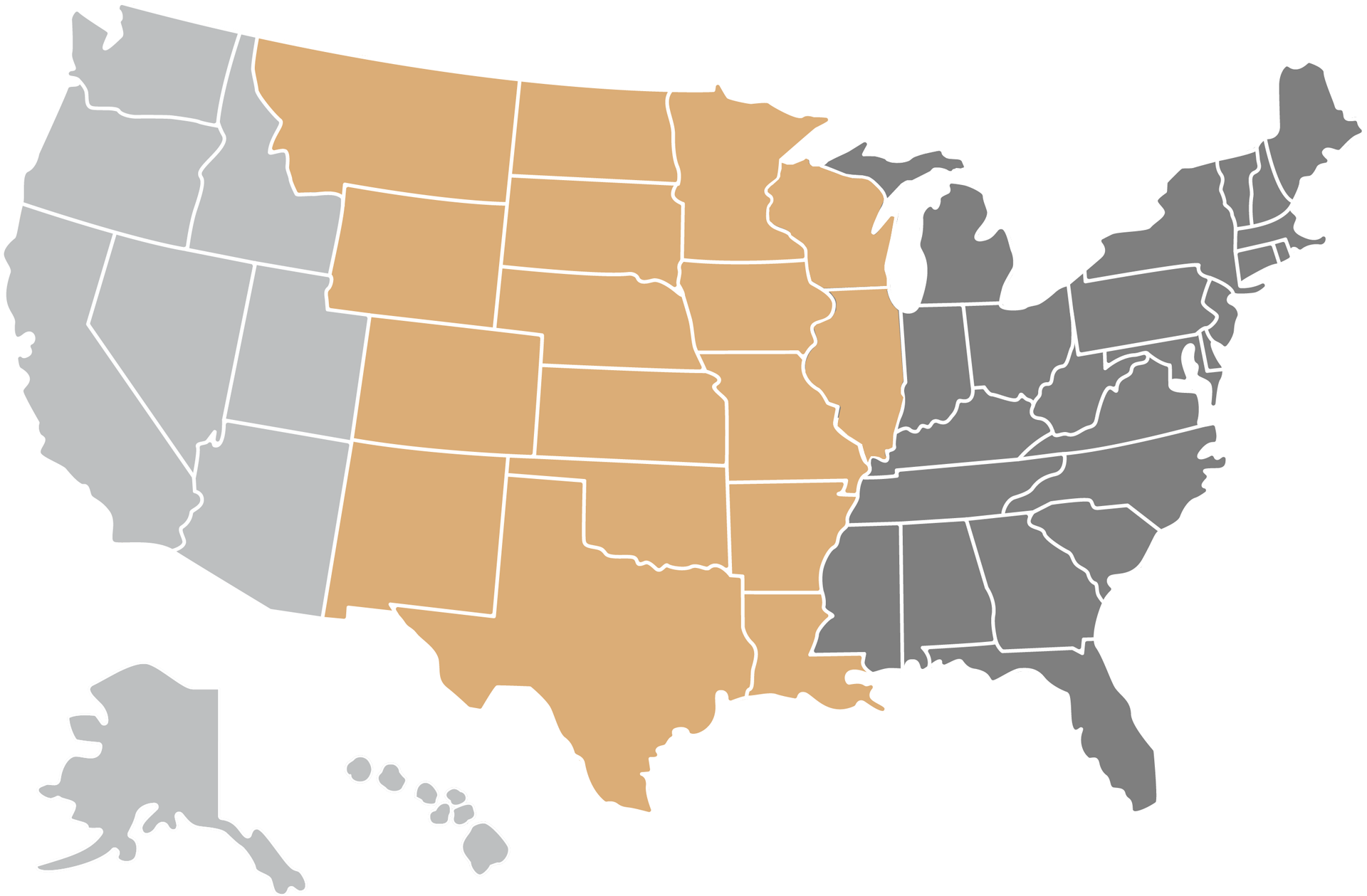 maps of US with regions for east west and central